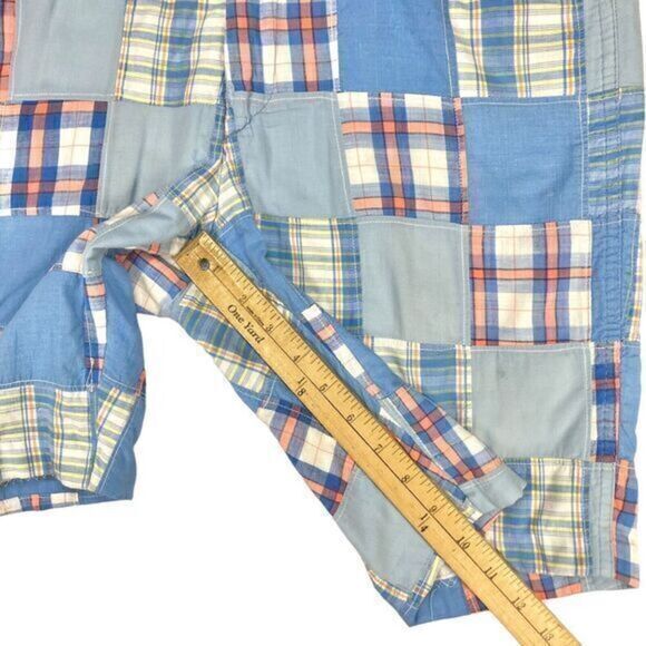 Jaymar Slack Madras Shorts Mens Sz M Blue Green Patchwork Vintage Preppy Summery - Picture 12 of 14